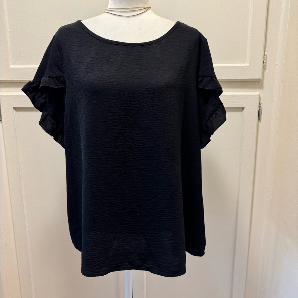 Chic Black Ruffle Sleeve Blouse